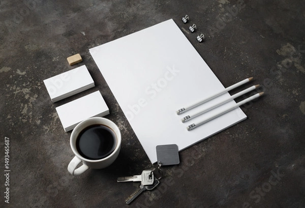 Fototapeta Blank corporate stationery set on concrete background. Template for branding design.