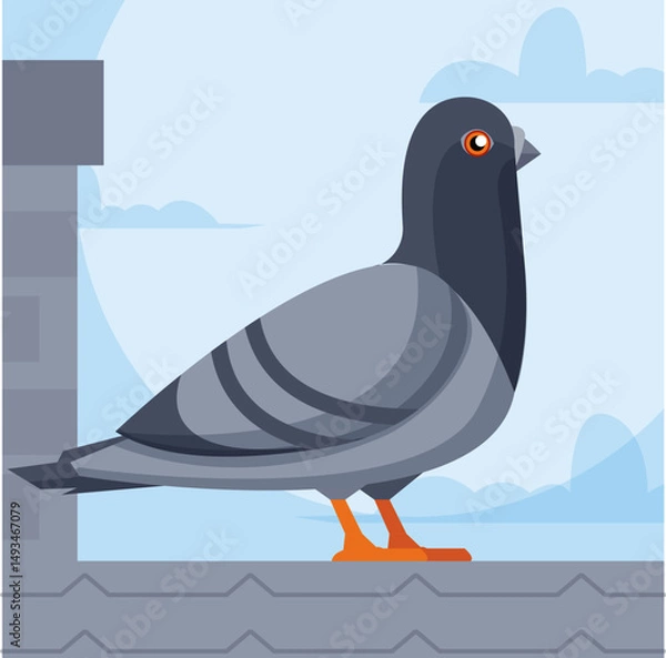 Fototapeta stylized vector image of a street pigeon. flat graphics. a large grey bird on the roof, a kind silly character, urban fauna.
