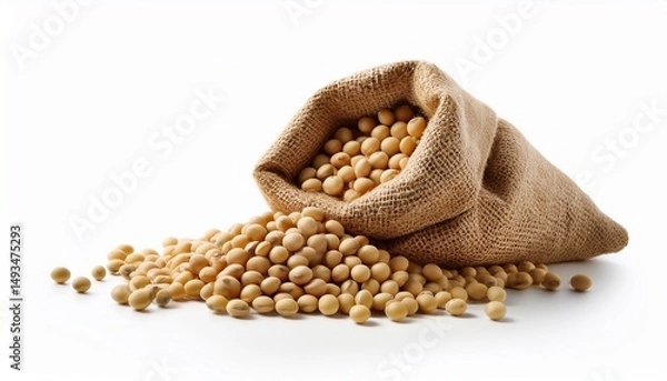 Fototapeta soybeans in sack isolated on white background