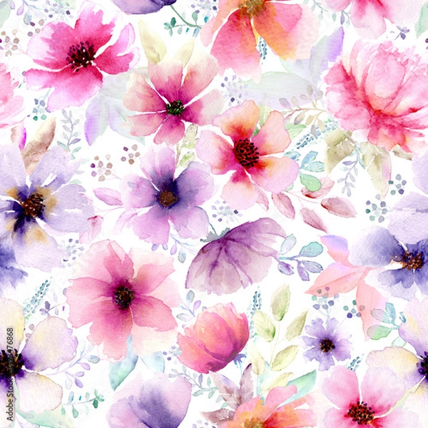Obraz Watercolor abstract bold floral seamless pattern