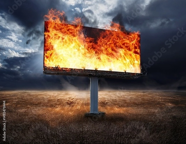 Obraz dramatic blaze on billboard against stormy sky