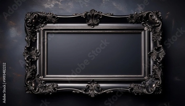 Obraz ornate black baroque style picture frame against a dark textured background evoking a gothic elegant and vintage atmosphere
