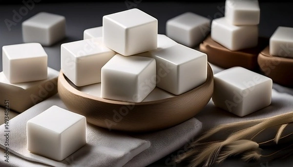 Obraz a pile of soft creamy white soap cubes arranged artistically