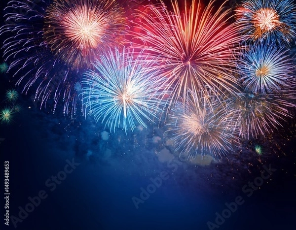 Fototapeta colorful fireworks celebration background with copy space