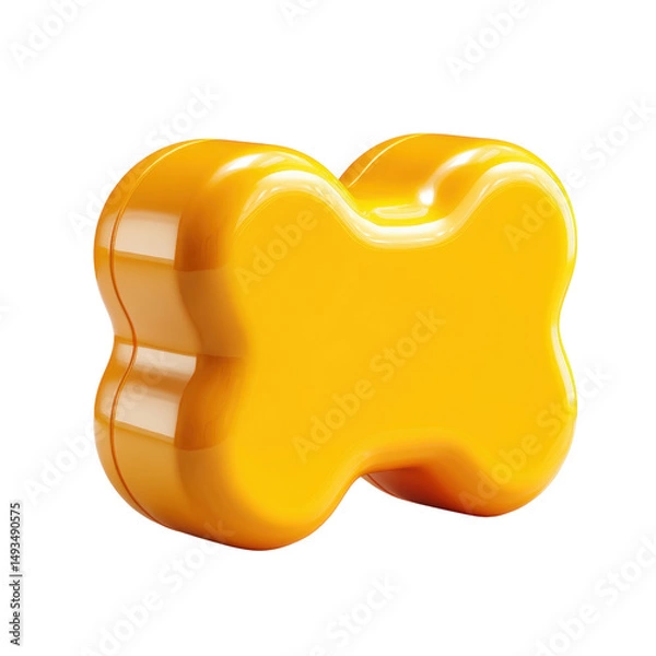 Fototapeta Bright yellow bone-shaped dog toy made of durable plastic with smooth rounded edges perfect for play and teething, lightweight and safe for pets