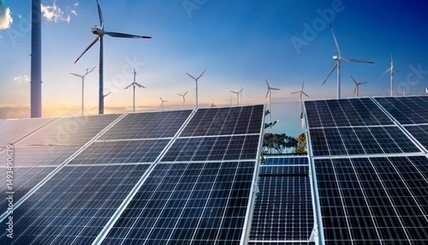 Fototapeta advanced ai monitoring renewable energy grids visualized in a sleek high tech style copy space for text right or left or center choose one position photo shot