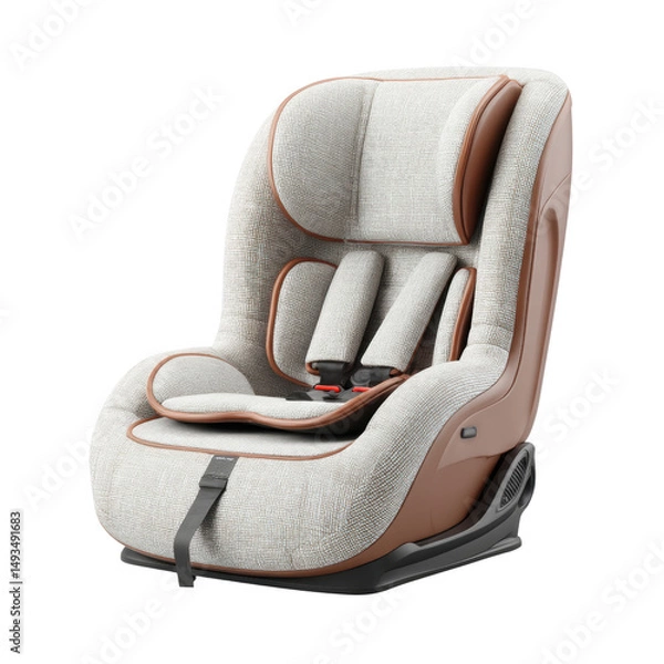 Fototapeta Modern child car seat with adjustable headrest and safety harness designed for comfort and security in vehicles for children of various ages
