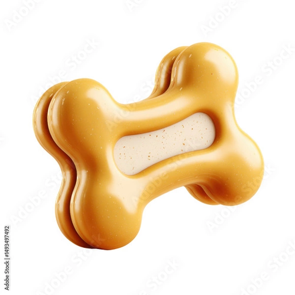 Fototapeta Close-up of a modern bone-shaped chew toy with a easy-to-clean design for dogs made from durable safe materials in a neutral color on a white background