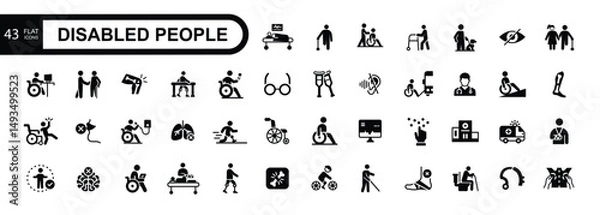 Obraz Disabled people flat icon set. Vector illustration.