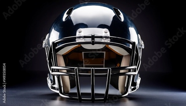 Fototapeta a high resolution photograph of a modern football helmet with a visor detailed and sleek front facing view