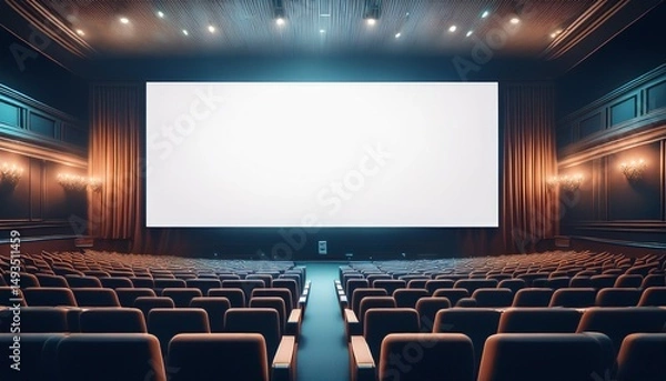 Fototapeta empty cinema auditorium with mockup white blank screen