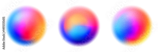 Fototapeta Multicolor gradation sphere with noise texture. Blurred neon ball with rainbow color transitions. Red, yellow and blue bubble. Iridescent blobs. Abstract vector elements.