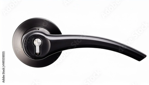 Fototapeta modern black door handle with keyhole isolated on white background