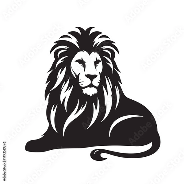 Fototapeta Black Color Lion Silhouette Vector Illustration, Solid White Background. minimal vector design