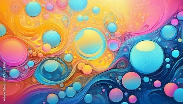 Fototapeta colorful abstract background featuring bubbles in shades of blue pink and yellow