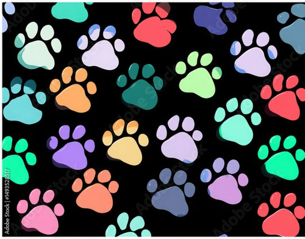 Fototapeta Colorful Paw Prints with Playful Design: Vibrant Animal Footprint Patterns for Pet Lovers