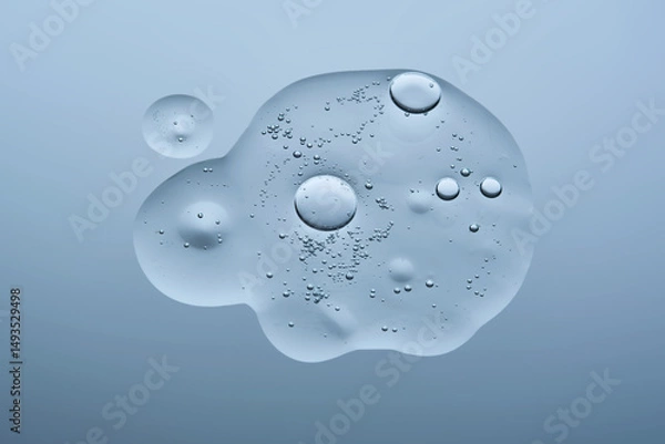 Fototapeta A drop of serum with bubbles on a blue background.