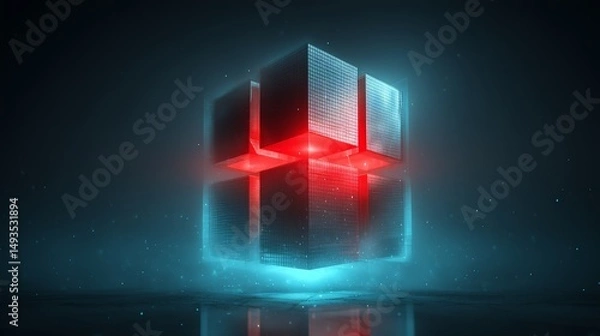 Fototapeta Futuristic Glowing Cube: Abstract 3D Render of Neon Structure
