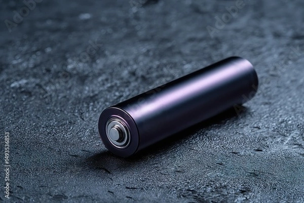 Obraz Battery resting on a textured dark surface with subtle reflections and shadows in a minimalistic setting