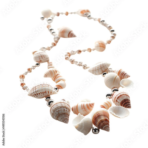 Fototapeta Artistic Shell Necklace with an Asymmetrical Cluster Isolated on Transparent Background