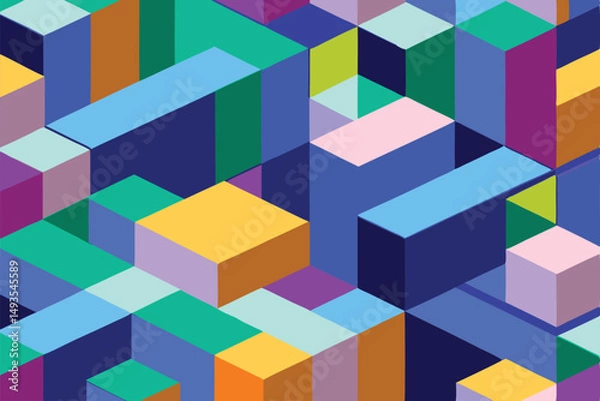 Fototapeta Abstract geometric pattern composed of isometric cubes in vibrant multicolor with transparency