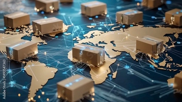 Fototapeta Visualizing Global Logistics: A World Map Perspective