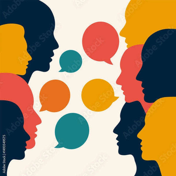 Fototapeta concept of communication between people in social networks. conversation and feedback in a dialogue in business . vector illustration isolated flat