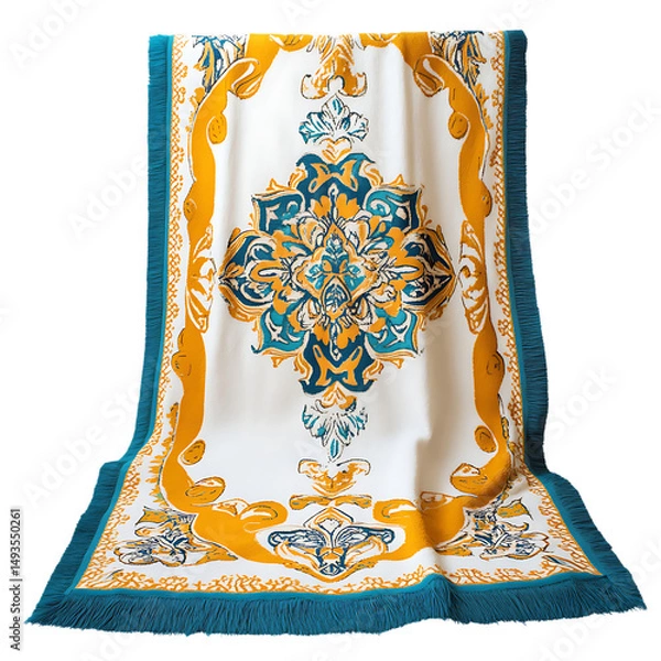 Fototapeta Luxurious Beach Towel with Large Ornate Filigree Design Isolated on Transparent Background