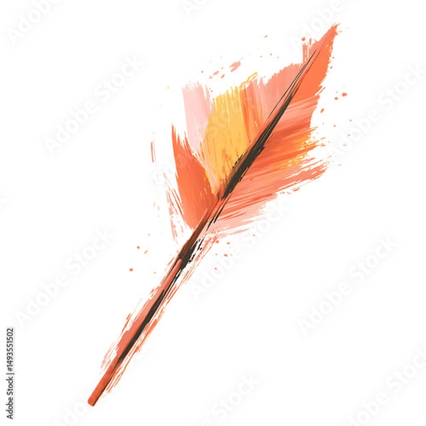 Fototapeta Artistic Arrow with Vibrant Brush Strokes in Aprico Isolated on Transparent Background