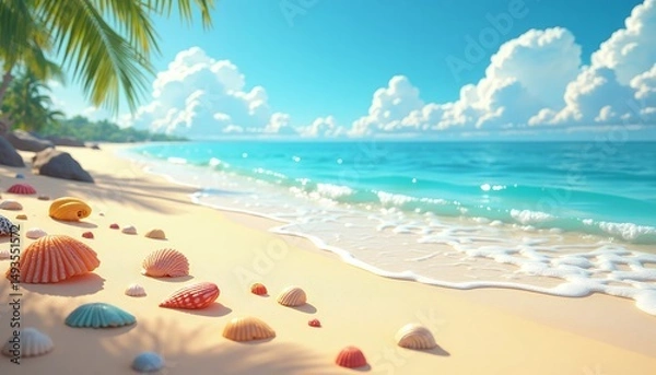 Obraz Seashells on Beach Scene