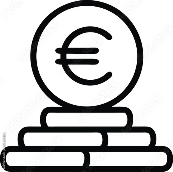 Fototapeta Black silhouette design representing a stack of gold euro coins with transparency