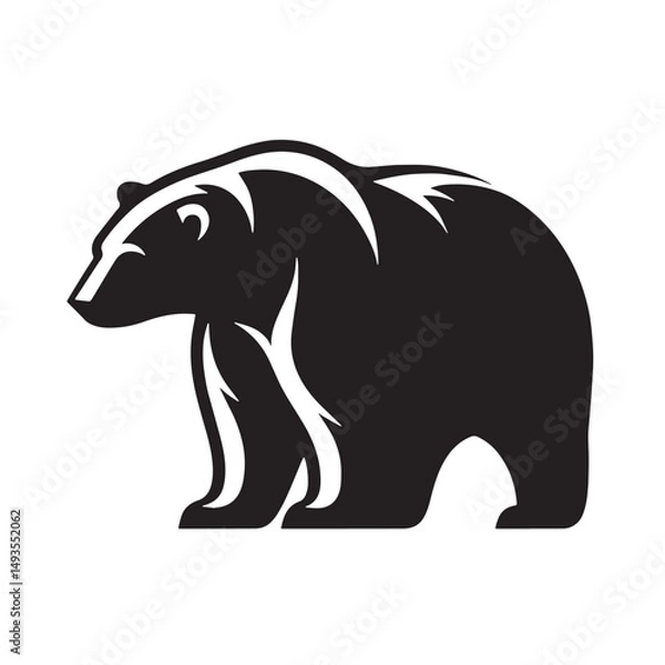 Fototapeta Black Color Polar Bear Silhouette Vector Illustration, Solid White Background. minimal vector design