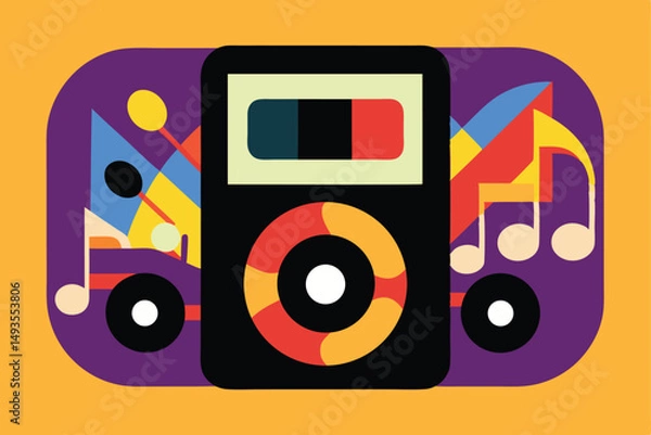Fototapeta Colorful abstract vector illustration of a retro music boombox with geometric shapes