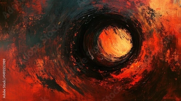 Obraz Abstract vortex painting in black and orange hues on canvas art