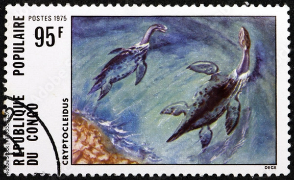 Fototapeta Postage stamp Congo 1975 Cryptoclidus, is a Genus of Plesiosaur Reptile from the Middle Jurassic Period