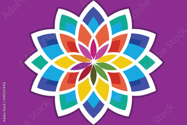 Fototapeta Colorful geometric flower illustration with a white outline representing beauty and creativity.