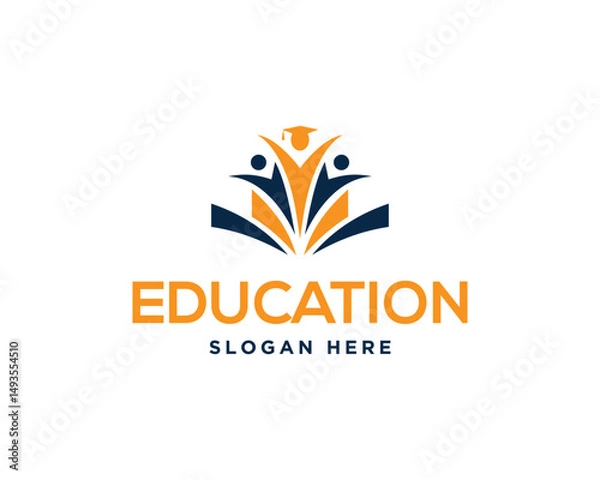 Fototapeta Abstract education logo design with students and graduation cap vector template for university and school branding