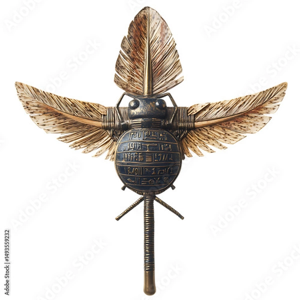 Fototapeta A Woven Palm Arrow with Egyptian Scarab Hieroglyphs Isolated on Transparent Background