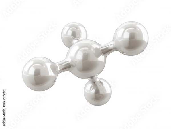Obraz A silver molecular structure with five connected spheres floats against a clean white background, suggesting science, technology, and innovation with its design.