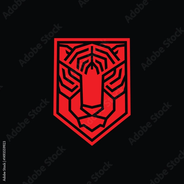 Fototapeta Simple line tiger shield logo