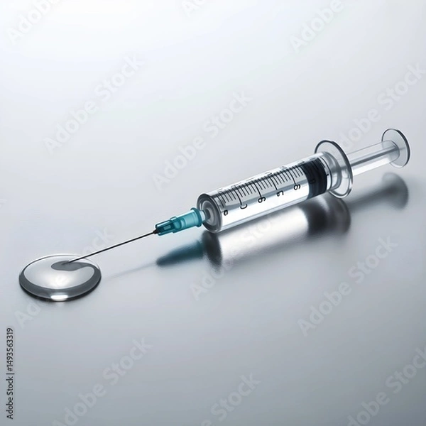 Fototapeta Transparent Disposable Medical Syringe with Needle and Measurement Markings on White Background for Injection and Clinical Use
