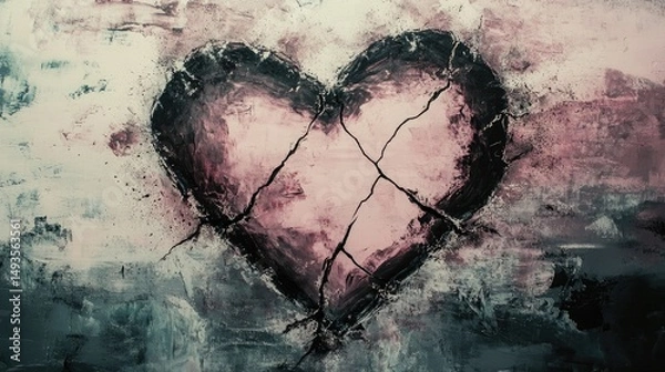 Obraz Abstract painting of a broken heart on a distressed background