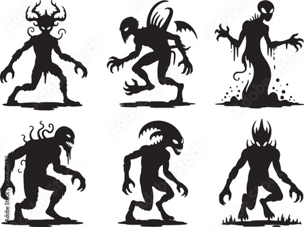 Fototapeta Six creepy monster silhouettes halloween spooky illustration