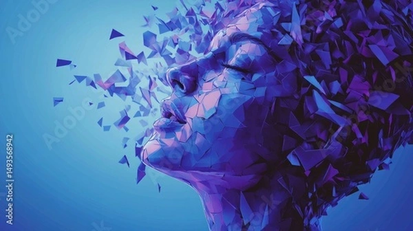 Obraz Abstract geometric portrait of a woman on a blue background
