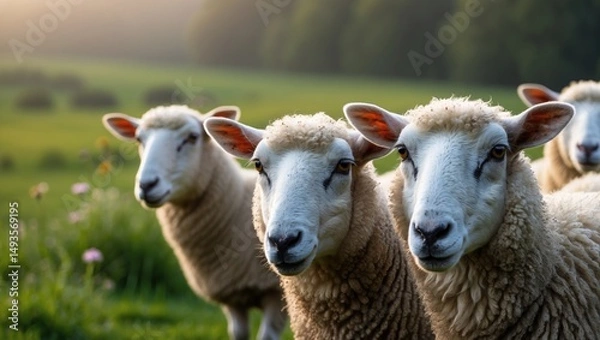 Fototapeta Restrict sheep in a grassland