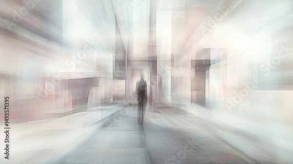 Obraz Abstract person walking in a blurred building interior