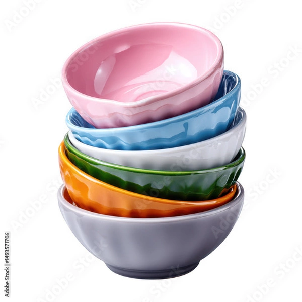 Fototapeta Stack of colorful ceramic bowls isolated on transparent background