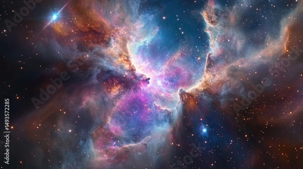 Obraz Vibrant nebula in deep space with colorful cloud formations
