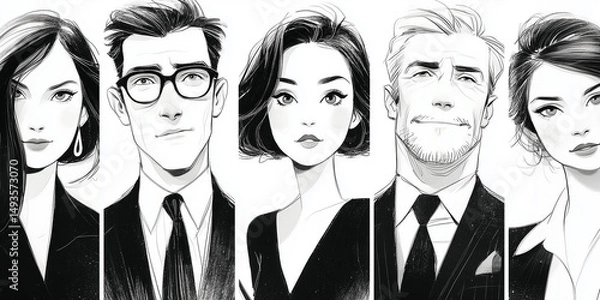 Obraz Illustration of different people as work colleagues.