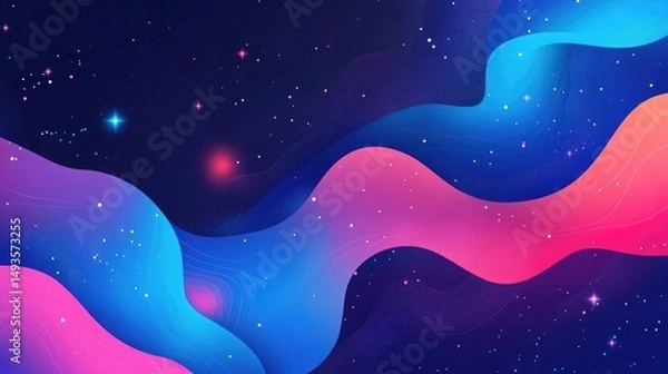 Obraz Abstract waves and stars illustration on dark blue background